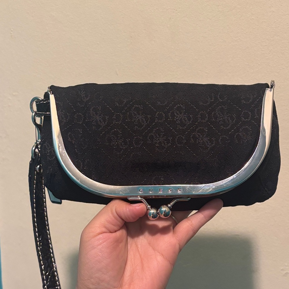 Guess Black Signature Frame Wristlet Clutch